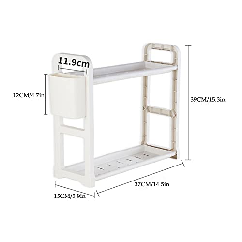 FIZZOQI 2 Layer Kitchen Spices Bottle Organizer Rack Multi-Functional Organizer Shelf Home Durable Storage Shelf Eco-Friendly Stand White Utility Rack Floor Storage Rack