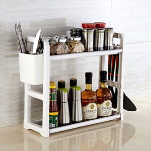 FIZZOQI 2 Layer Kitchen Spices Bottle Organizer Rack Multi-Functional Organizer Shelf Home Durable Storage Shelf Eco-Friendly Stand White Utility Rack Floor Storage Rack