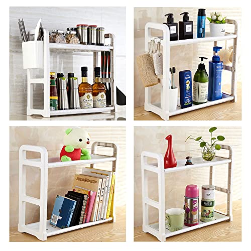 FIZZOQI 2 Layer Kitchen Spices Bottle Organizer Rack Multi-Functional Organizer Shelf Home Durable Storage Shelf Eco-Friendly Stand White Utility Rack Floor Storage Rack