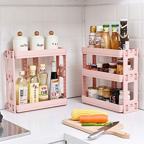 FIZZOQI 3-Layers Kitchen Storage Rack Shelve Plastic Assembled Sundries Food Shelf Dish Holder Bathroom Organizer Shelf Cosmetic Storage Shelf Desktop Balcony Storage