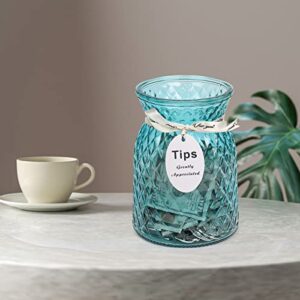 Glass Tip Jar for Bartenders, Musicians, and Restaurants - Large Money Jar for Collecting Tips. (BLUE)