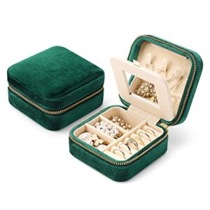 mpeyuiltic travel jewelry case, velvet travel jewelry box, portable small travel jewelry organizer for women girls with mirror (emerald)