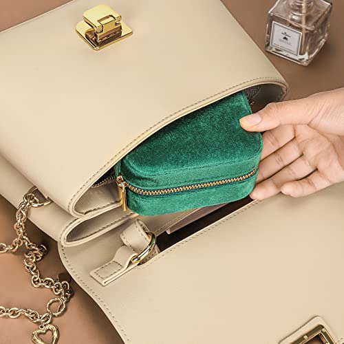 Mpeyuiltic Travel Jewelry Case, Velvet Travel Jewelry Box, Portable Small Travel Jewelry Organizer for Women Girls with Mirror (Emerald)