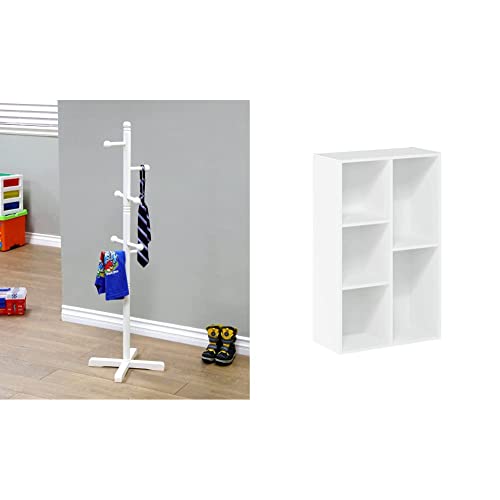 Frenchi Home Furnishing Freestanding Kid's Coat Rack & Furinno Luder Bookcase/Book/Storage, 5-Cube, White