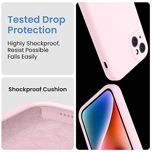 FireNova for iPhone 14 Case, Silicone Upgraded [Camera Protection] Phone Case with [2 Screen Protectors], Soft Anti-Scratch Microfiber Lining Inside, 6.1 inch, Chalk Pink