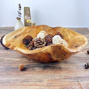 BIGPIPI Wooden Bowl for Decor, Natural Shape Solid Wood Carved Fruit Bowl, Decorative Wooden Bowl for Table Centerpiece Office Home Decor, Multipurpose Candy Keys Serving Bowls (Large 12"-14")