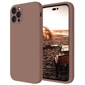 firenova for iphone 14 pro max case, silicone upgraded [camera protection] case with [2 screen protectors], soft anti-scratch microfiber lining inside, 6.7 inch, light brown