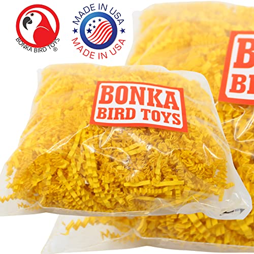 Bonka Bird Toys Colored Crinkle Shred Paper Chew Forage Nesting Natural Multi-Use Craft Part Projects Cockatiels Parakeets Conures Amazons and Other Similar Birds (Yellow)