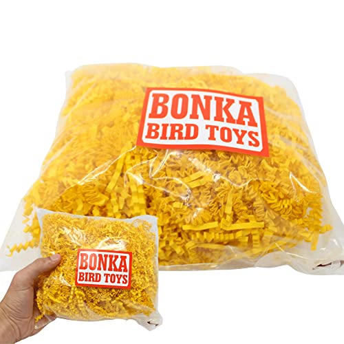 Bonka Bird Toys Colored Crinkle Shred Paper Chew Forage Nesting Natural Multi-Use Craft Part Projects Cockatiels Parakeets Conures Amazons and Other Similar Birds (Yellow)