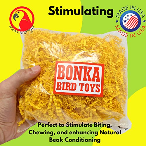 Bonka Bird Toys Colored Crinkle Shred Paper Chew Forage Nesting Natural Multi-Use Craft Part Projects Cockatiels Parakeets Conures Amazons and Other Similar Birds (Yellow)