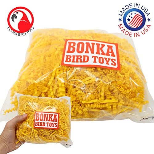 Bonka Bird Toys Colored Crinkle Shred Paper Chew Forage Nesting Natural Multi-Use Craft Part Projects Cockatiels Parakeets Conures Amazons and Other Similar Birds (Yellow)