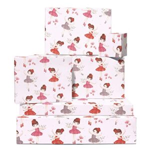 central 23 kids wrapping paper - 6 sheets of pink gift wrap with tags - pretty ballerina - cute wrapping paper for girls - for daughter, granddaughter, niece - comes with stickers