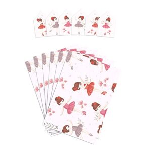 CENTRAL 23 Kids Wrapping Paper - 6 Sheets of Pink Gift Wrap with Tags - Pretty Ballerina - Cute Wrapping Paper for Girls - For Daughter, Granddaughter, Niece - Comes with Stickers