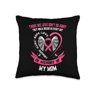 breast cancer awareness memorial sympathy gifts mother in memory of mom breast cancer awareness heart wings throw pillow, 16x16, multicolor