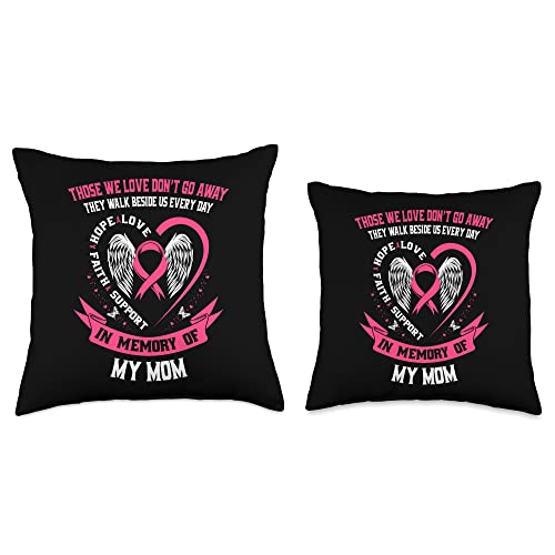 Breast Cancer Awareness Memorial Sympathy Gifts Mother in Memory of Mom Breast Cancer Awareness Heart Wings Throw Pillow, 16x16, Multicolor