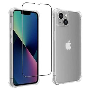 yetagso case for iphone 14 pro max with 2 pack full cover tempered glass screen protector and 1 pack camera lens protector, soft clear tpu shockproof case cover for iphone 14 pro max 6.7 inches