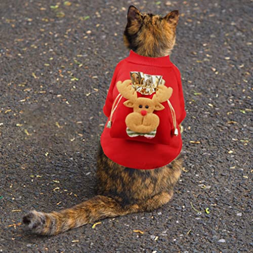 Christmas Dog Costume Sweater Christmas Dog Red Suit with Elk Bag Accessories Christmas Adjustable Cats Costume Clothes, Christmas Costume Cloth for Cats Dogs Animal Christmas Party Supplies, S Size