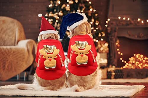 Christmas Dog Costume Sweater Christmas Dog Red Suit with Elk Bag Accessories Christmas Adjustable Cats Costume Clothes, Christmas Costume Cloth for Cats Dogs Animal Christmas Party Supplies, S Size