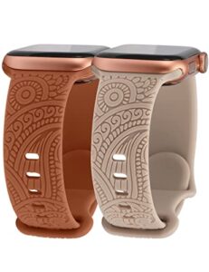 toyouths 2 packs boho engraved bands compatible with apple watch bands 41mm 40mm 38mm women men girl, bohemian designer sport soft silicone fancy dressy straps for iwatch series 9/se/8/7/6/5/4/3/2/1