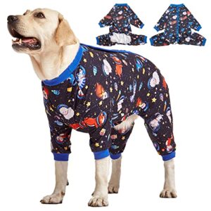 lovinpet large big dog pajamas - anxiety calming dog onesie, undershirt for dog coats, lightweight stretchy 4 legged style large dog jammies, space animals black print pet pjs,black large