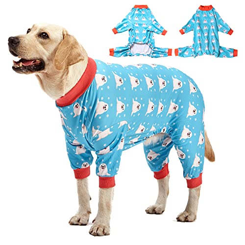 LovinPet Large Big Dog Pajamas - Anxiety Calming, Anti Licking Dog Onesie, Turquoise Sea Plants Print. Large Breed Dog Jammies, Pet PJ's for Travel & Home,Blue 3XL