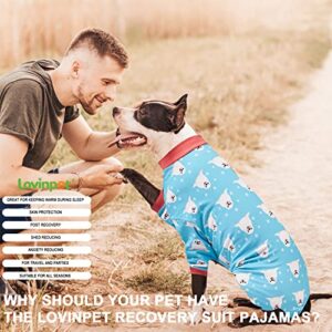 LovinPet Large Big Dog Pajamas - Anxiety Calming, Anti Licking Dog Onesie, Turquoise Sea Plants Print. Large Breed Dog Jammies, Pet PJ's for Travel & Home,Blue 3XL