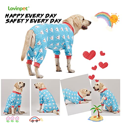 LovinPet Large Big Dog Pajamas - Anxiety Calming, Anti Licking Dog Onesie, Turquoise Sea Plants Print. Large Breed Dog Jammies, Pet PJ's for Travel & Home,Blue 3XL