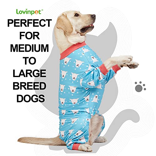 LovinPet Large Big Dog Pajamas - Anxiety Calming, Anti Licking Dog Onesie, Turquoise Sea Plants Print. Large Breed Dog Jammies, Pet PJ's for Travel & Home,Blue 3XL