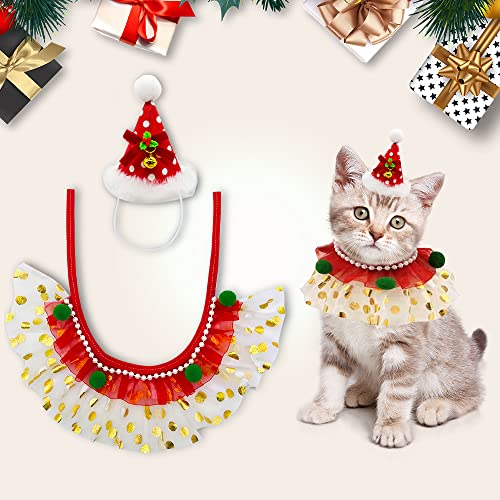 Christmas Dog Costume Collar Christmas Dog Red Dress Hat Accessories Christmas Adjustable Cats Costume Collar Clothes Set, Christmas Costume Cloak for Cats Dogs Animal Christmas Party Supplies, S Size