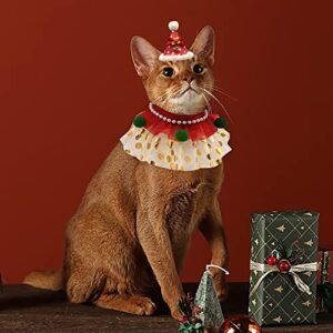 Christmas Dog Costume Collar Christmas Dog Red Dress Hat Accessories Christmas Adjustable Cats Costume Collar Clothes Set, Christmas Costume Cloak for Cats Dogs Animal Christmas Party Supplies, S Size