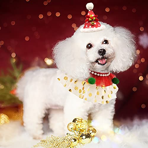 Christmas Dog Costume Collar Christmas Dog Red Dress Hat Accessories Christmas Adjustable Cats Costume Collar Clothes Set, Christmas Costume Cloak for Cats Dogs Animal Christmas Party Supplies, S Size