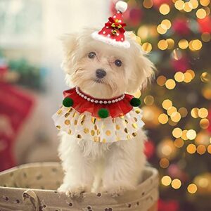 Christmas Dog Costume Collar Christmas Dog Red Dress Hat Accessories Christmas Adjustable Cats Costume Collar Clothes Set, Christmas Costume Cloak for Cats Dogs Animal Christmas Party Supplies, S Size