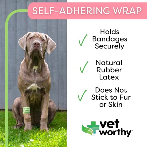 Vet Worthy Self Adhering Wrap for Dogs - Self Adhesive Bandage Wrap for Wounds, Injury, Sprain, and Swelling - Cohesive Bandage First Aid Tape for Dogs and Cats (2-Inch x 5-Yard (Pack of 6))