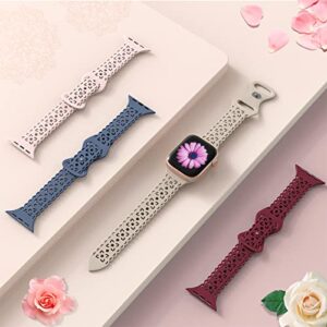 Lace Silicone Band Compatible with Apple Watch Bands 44mm 40mm 41mm 45mm 38mm 42mm Women,Thin Slim Hollow-out Sport Strap Replacement Wristbands for iWatch Series 9,Ultra,SE,Series 9 8 7 6 5 4 3 2 1