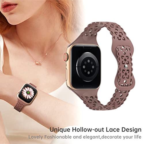 Lace Silicone Band Compatible with Apple Watch Bands 44mm 40mm 41mm 45mm 38mm 42mm Women,Thin Slim Hollow-out Sport Strap Replacement Wristbands for iWatch Series 9,Ultra,SE,Series 9 8 7 6 5 4 3 2 1