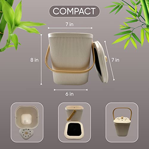 Compost Bin Kitchen - Compost Bin with Charcoal Dual Filter and Lid - Sustainable Bamboo Fiber Kitchen Compost bin countertop - Composter