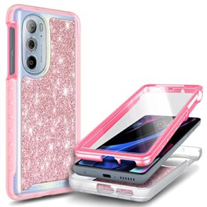 nznd compatible with motorola edge 2022 case (6.6 inch) with [built-in screen protector], full-body protective shockproof rugged bumper cover, impact resist durable case (rose gold)