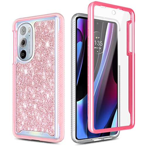 NZND Compatible with Motorola Edge 2022 Case (6.6 Inch) with [Built-in Screen Protector], Full-Body Protective Shockproof Rugged Bumper Cover, Impact Resist Durable Case (Rose Gold)