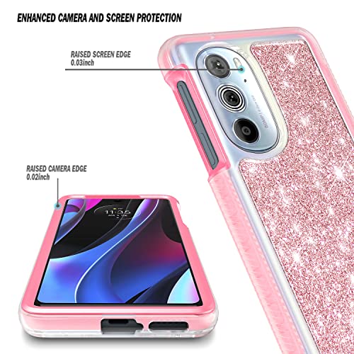 NZND Compatible with Motorola Edge 2022 Case (6.6 Inch) with [Built-in Screen Protector], Full-Body Protective Shockproof Rugged Bumper Cover, Impact Resist Durable Case (Rose Gold)