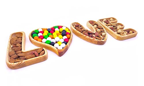 OZWOON Wooden Heart Shape Appetizer Plates Set Ideal Gift And Great For Special Occasions For Snack Candy Nuts Charcuterie Board Set Cheese All are Welcomed Perfect for Valentine's Day