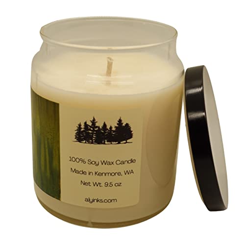Evergreen Forest (Fir, Cypress, Cedar) Scented 100% Soy Wax 9.5oz Single Wick Jar Candle | Made in The USA by Aly Inks