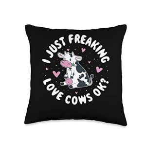 i just freaking love cows ok throw pillow, 16x16, multicolor