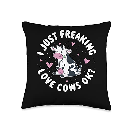 I Just Freaking Love Cows Ok Throw Pillow, 16x16, Multicolor