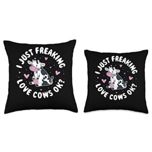 I Just Freaking Love Cows Ok Throw Pillow, 16x16, Multicolor