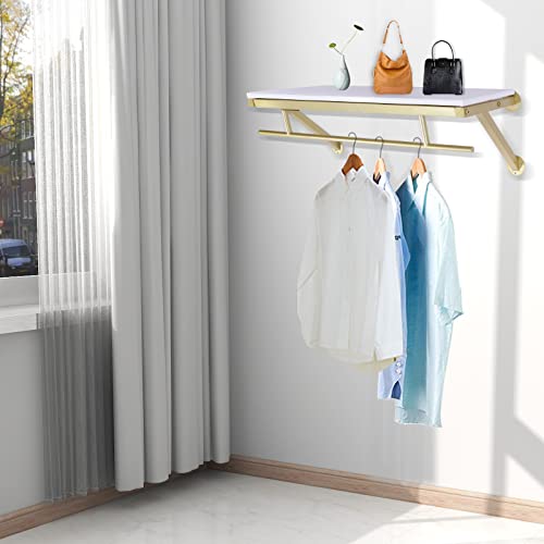 Wall Mounted Clothes Rack with Top Shelf Garment Rack Space-Saving Display Hanging Clothes Rack Heavy Duty Detachable Multi-Purpose Hanging Rod for Closet Storage(Load 88lbs)