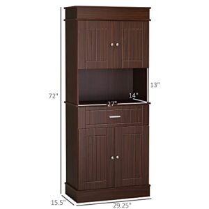 HOMCOM 72" Kitchen Buffet with Hutch, Freestanding Pantry Cabinet with Utility Drawer, 2 Door Cabinets, Adjustable Shelves and Countertop, Brown