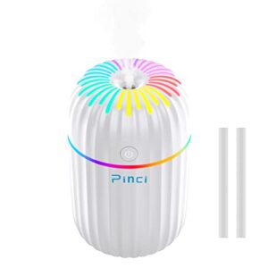 pinci 300ml air humidifier,colorful cool portable mini humidifier,small desktop cold mist humidifier,auto shut-off,2 mist modes,super quiet for car,plant,office,bedroom(white)