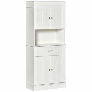 homcom 72" kitchen buffet with hutch, freestanding pantry cabinet with utility drawer, 2 door cabinets, adjustable shelves and countertop, white wood grain