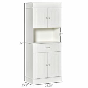 HOMCOM 72" Kitchen Buffet with Hutch, Freestanding Pantry Cabinet with Utility Drawer, 2 Door Cabinets, Adjustable Shelves and Countertop, White Wood Grain