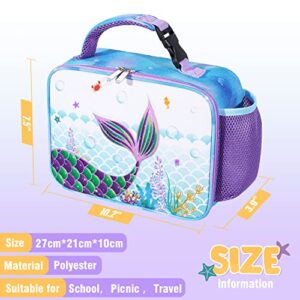 WAWSAM Glitter Mermaid Lunch Box - 3D Insulated Girls Lunch Box for Kids Lunch Bag Back to School Picnic Preschool Kindergarten Blue Lunchbox Waterproof Reusable Thermal Lunch Tote Box